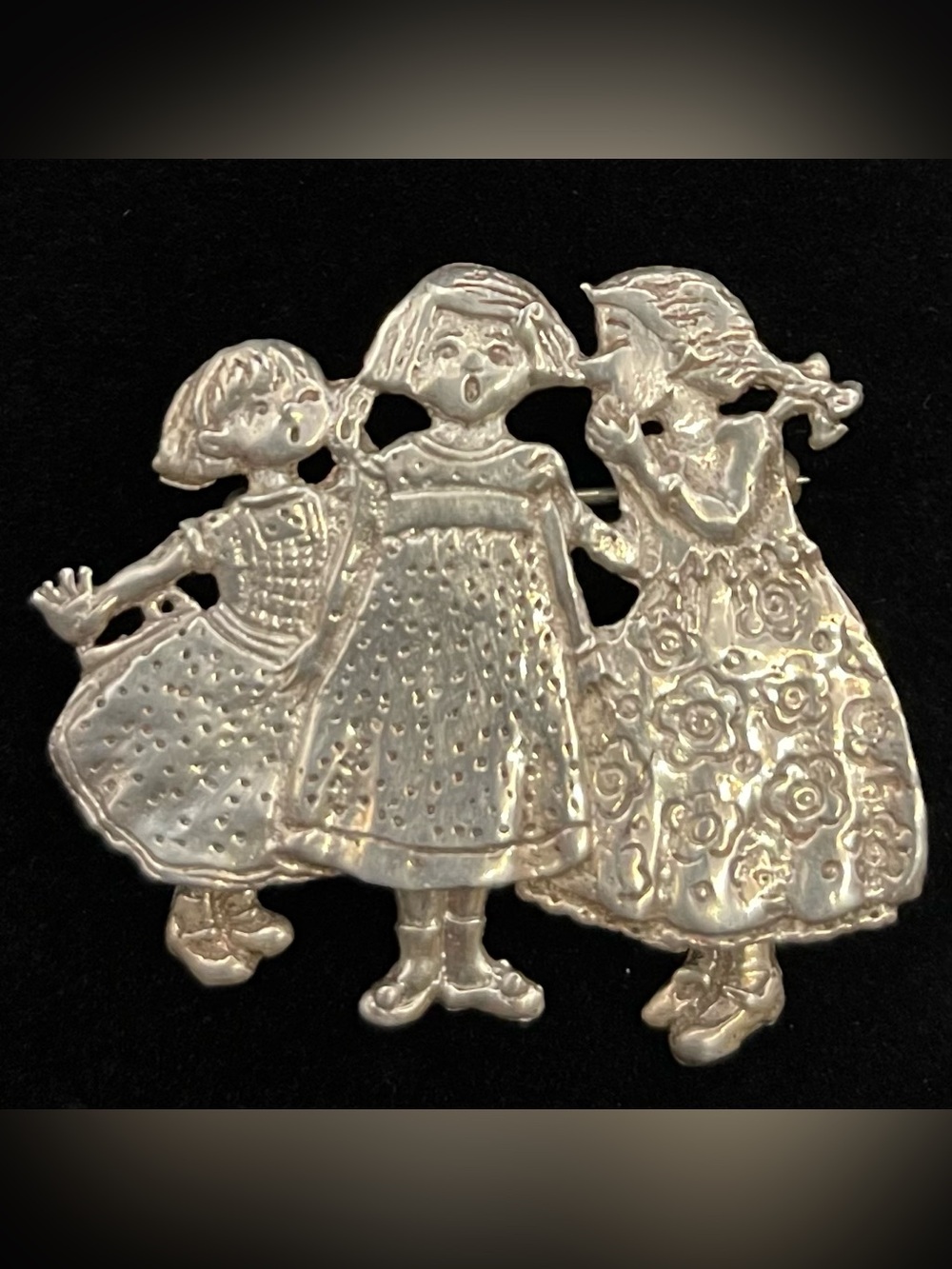 Vintage 925 Sterling Silver Three Sisters Dangle Brooch Pin Signed TIE